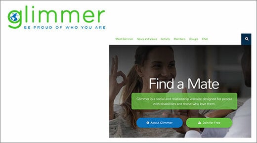 Glimmer dating app logo and dating website screenshot
